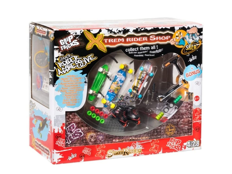 Grip & Tricks Mini Pro Skate Park X-TREM Rider Shop Set | Mini Skatepark for Fingers with Halfpipe Ramp & Skateboard Toys Set | Finger Toys BMX for Xtreme Sports Tricks & Stunts | (Multicolored)