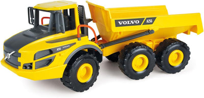 Lena 4616 Worxx articulated tipper Volvo A25G, dump truck made of ABS plastic with rubber tyres and steel axles, construction vehicle with articulated steering, toy dumper for children from 3 years, truck yellow, black