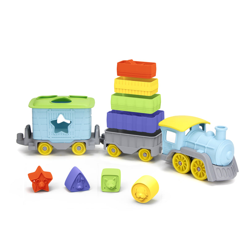 Green Toys Stack and Sort Train, 12 Piece Vehicle Playset, Ages 6 Months and Up