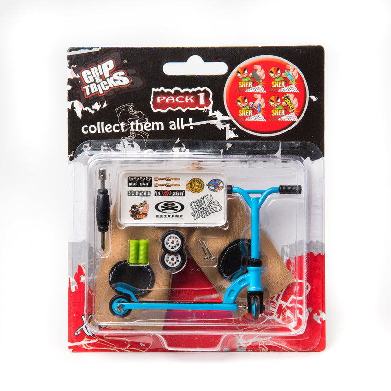 Grip & Tricks Pro Finger Scooter Set for Kids | Mini Scooter Finger Set with Changeable Tires, Handlebar & Mini Fingerboards Accessories Finger Scooter Toys for Xtreme Sports Tricks & Stunts BLUE