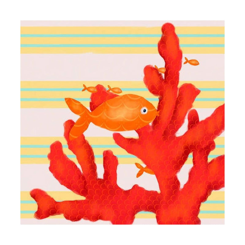 Oopsy Daisy's Red Coral and Little Fish Canvas Wall Art - Size 10x10