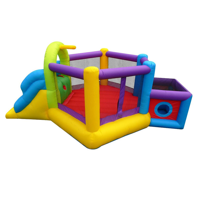 Fort N Sport Inflatable Backyard Bounce House with Slide, Basketball Hoop, Bonus Bounce Area, and Blower - Giant Summer Play Center for Kids