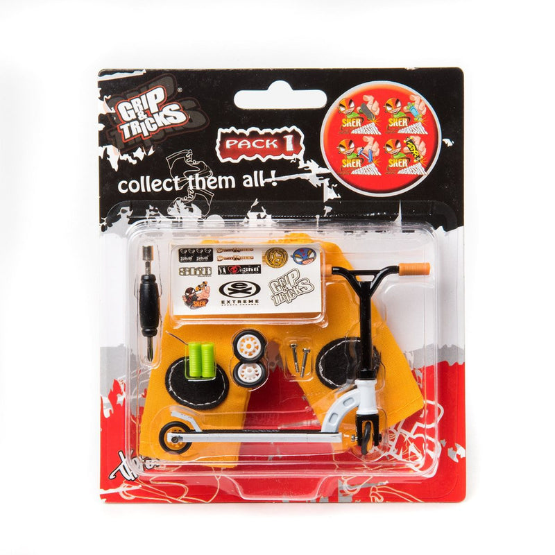 Grip & Tricks Mini Pro Finger White Scooter Set with Changeable Tires and Handlebar