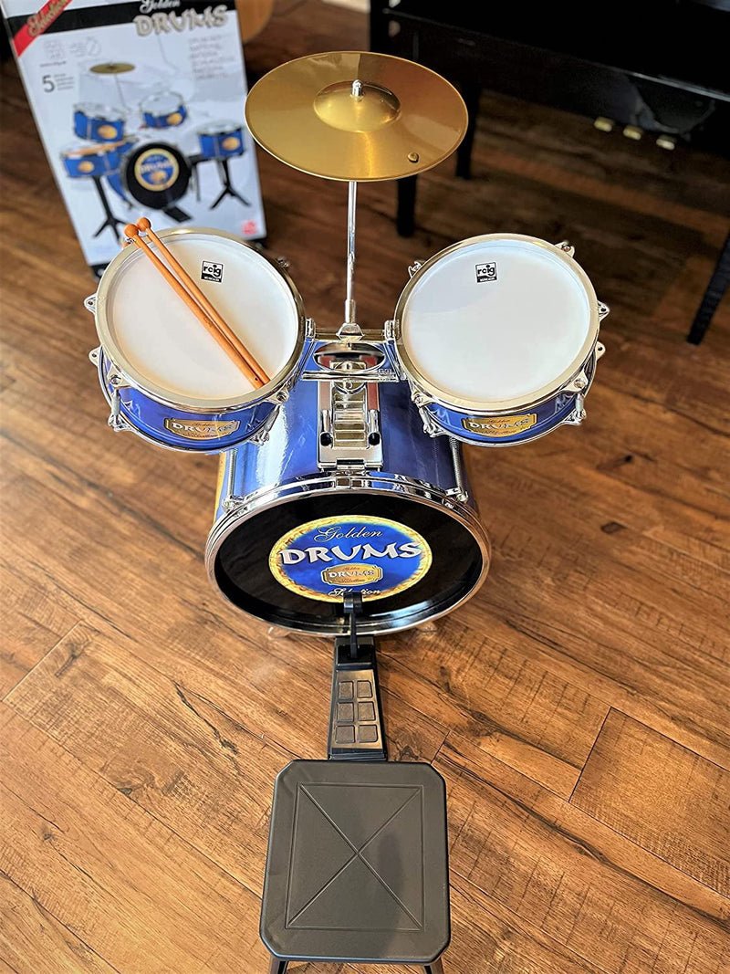 Metal Drum Set for Kids 3 Drums 2 Drumsticks, Kick Pedal, Stool