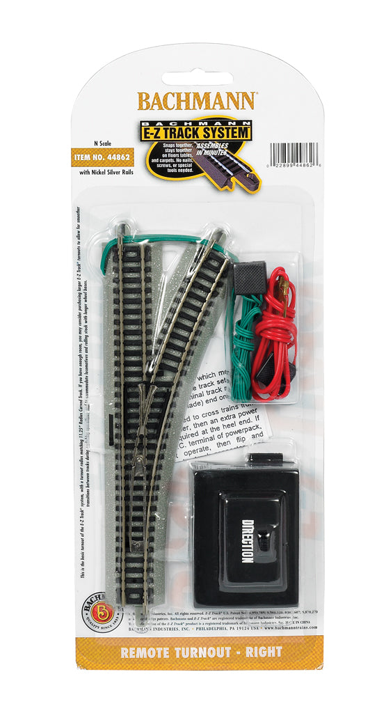 Bachmann Trains N Scale Remote Turnout Right Train Track Accessory (1/Card)