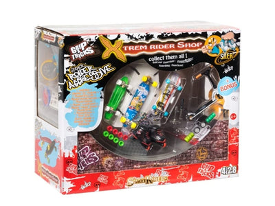 Grip & Tricks Mini Pro Skate Park X-TREM Rider Shop Set | Mini Skatepark for Fingers with Halfpipe Ramp & Skateboard Toys Set | Finger Toys BMX for Xtreme Sports Tricks & Stunts | (Multicolored)