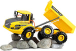 Lena 4616 Worxx articulated tipper Volvo A25G, dump truck made of ABS plastic with rubber tyres and steel axles, construction vehicle with articulated steering, toy dumper for children from 3 years, truck yellow, black