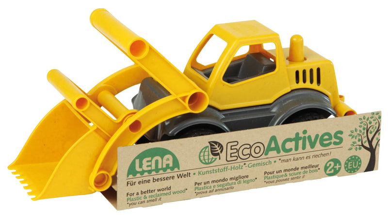 Lena Eco Active Earth Mover Front Loader Bulldozer Truck is a Eco Friendly BPA and Phthalates Free Biodegradable Green Toy Manufactured from Food Grade Resin and Wood, Yellow, 11x8x6