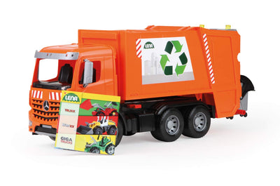 Lena ACTROS Toy Garbage Truck for 3 Year Old Boys and Girls Realistic Trash Waste Management Garbage bin Orange and Silver, 1:15 Scale Model