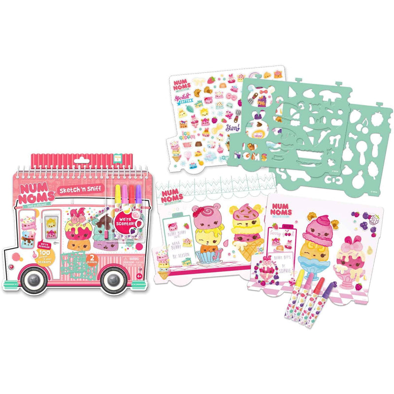 Canal Toys Num Noms Sketch 'n Sniff Portfolio Drawing and Market Set with 100 Scented Stickers 3 Markers and 2 Stencils for Kids
