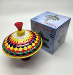 Classic Multicolour Spinning Tin Top Toy from KsmToys by Bolz. The Funny Buzzing Hum Gets Louder As The Top Spins Faster, 7.5" x 7.5" x 7.5" Ages 18 m+