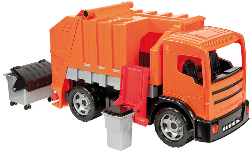ksmtoys Lena Construction Toys Powerful Giants Toy Garbage Truck with Garbage and Recycle Bins in Yellow and Black Toys for Boys or Girls Age 3+, orange gray black, X-Large
