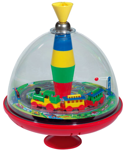 Lena 52120 tin Toys Panorama Ã˜19 cm, Plastic Humming, Classical Pump Mechanism, Musical Locomotive, Stand, Spinning top for Children from 18 Months, Colourful