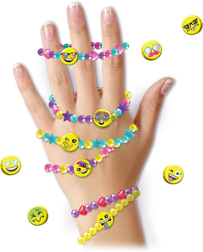 Only 4 Girls Emoji Bead Kit - 1000 Assorted Beads, 32 Stickers, 3 Colors of Elastic Cord, Easy Instructions for Ages 8+