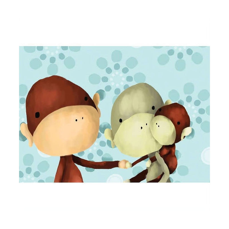 Oopsy Daisy's The Monkeys Three - Blue Canvas Wall Art - Size 14x10