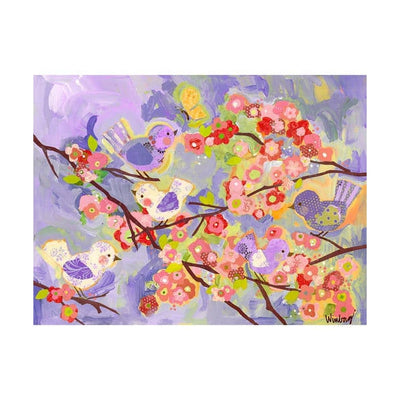 Oopsy Daisy's Cherry Blossom Birdies - Lavender & Coral Canvas Wall Art - Size 24x18