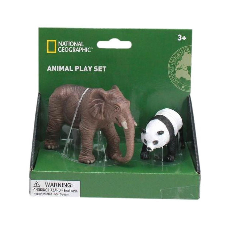 National Geographic Elephant/Panda Figurines, 2pc
