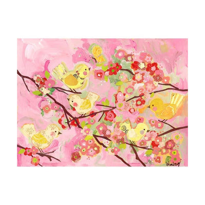 Oopsy Daisy's Cherry Blossom Birdies - Pink & Yellow Canvas Wall Art - Size 24x18