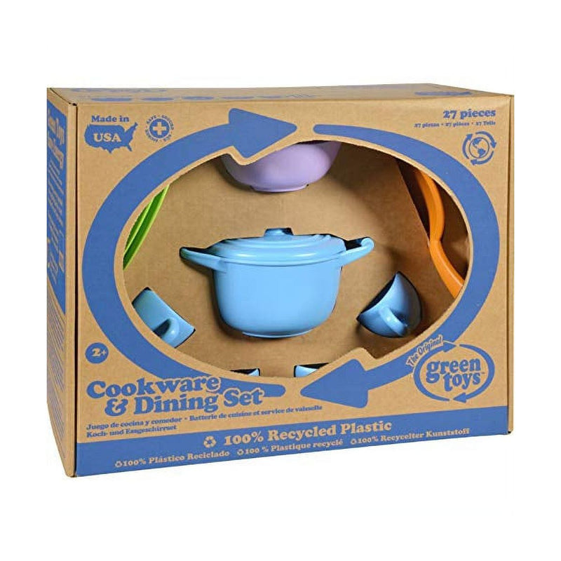 Green Toys 27 Piece Cookware & Dining Plastic Play Dish Set, Multi-color