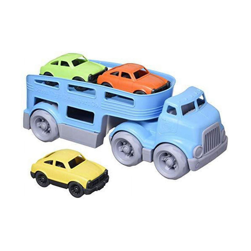 Green Toys Car Carrier Toy Truck â€“ BPA-Free 5-Piece Set with Detachable Trailer, 2 Ramps and 3 Mini Cars