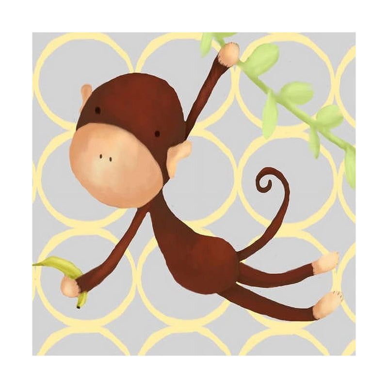 Oopsy Daisy's Hanging Monkey - Yellow & Grey Canvas Wall Art - Size 10x10