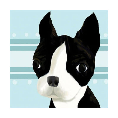 Oopsy Daisy's Bea The Boston Terrier - Blue Canvas Wall Art - Size 10x10