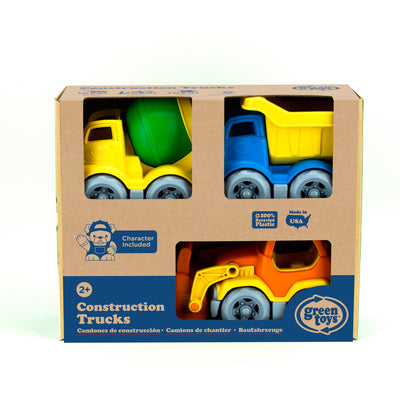 Green Toys Construction Truck 3-Pack â€“ BPA-Free Recycled Plastic Toy Vehicles with Scooper, Mixer, Dump Truck & Dog Figure