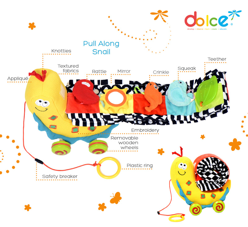 Dolce Sammy the Pull Along Snail Stuffed Animal Plush