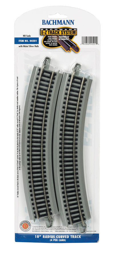 Bachmann Trains HO Scale 18" Radius Curved Nickel Silver E-Z Track - 4 Pack